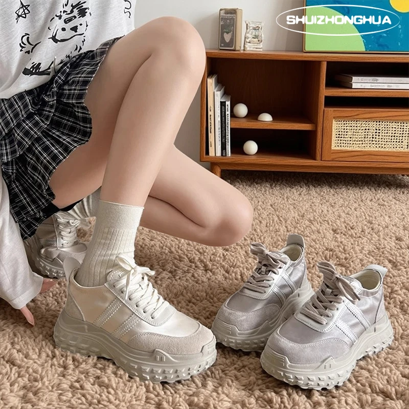 内增高芭蕾德训鞋女夏季2025新款透气真丝厚底休闲时尚阿甘老爹鞋