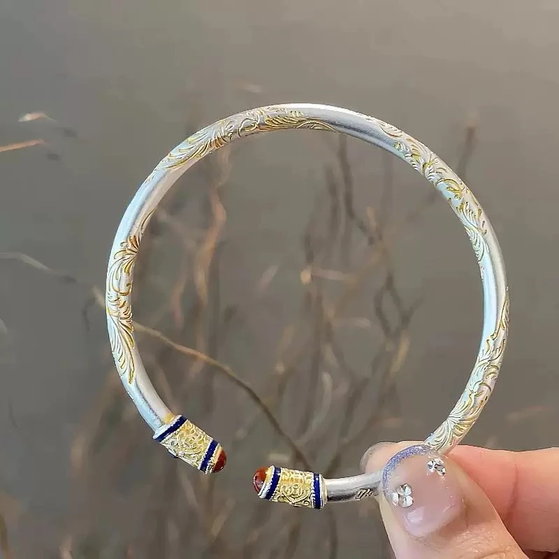 足银手镯 7号琳琅唐草纹宫廷风「开口」足银9999百搭时尚气质