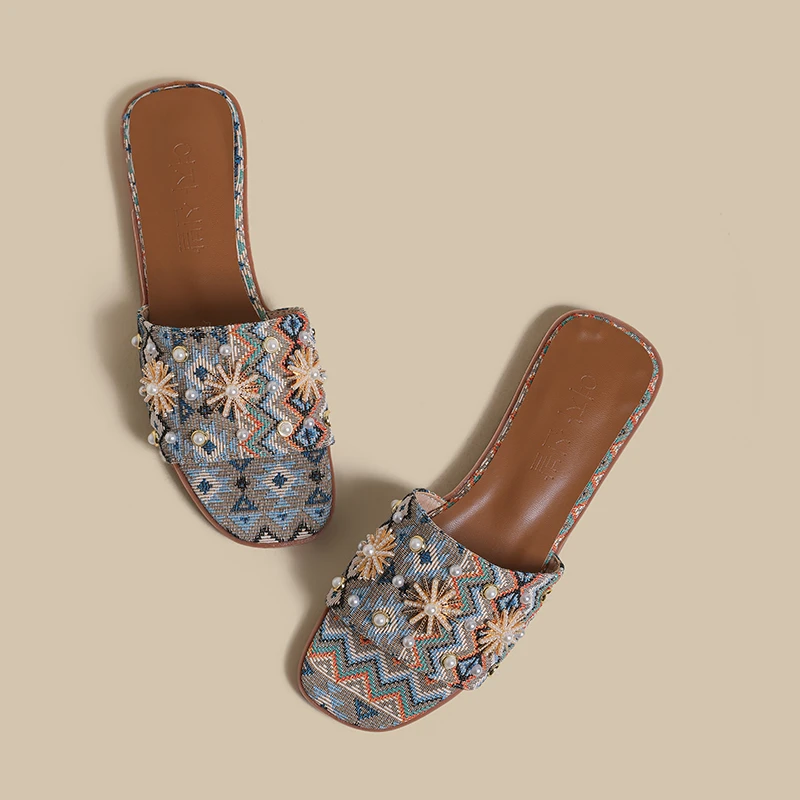 新款737-2蓝N区4时尚潮流扣饰网红平底一字拖鞋百搭女鞋