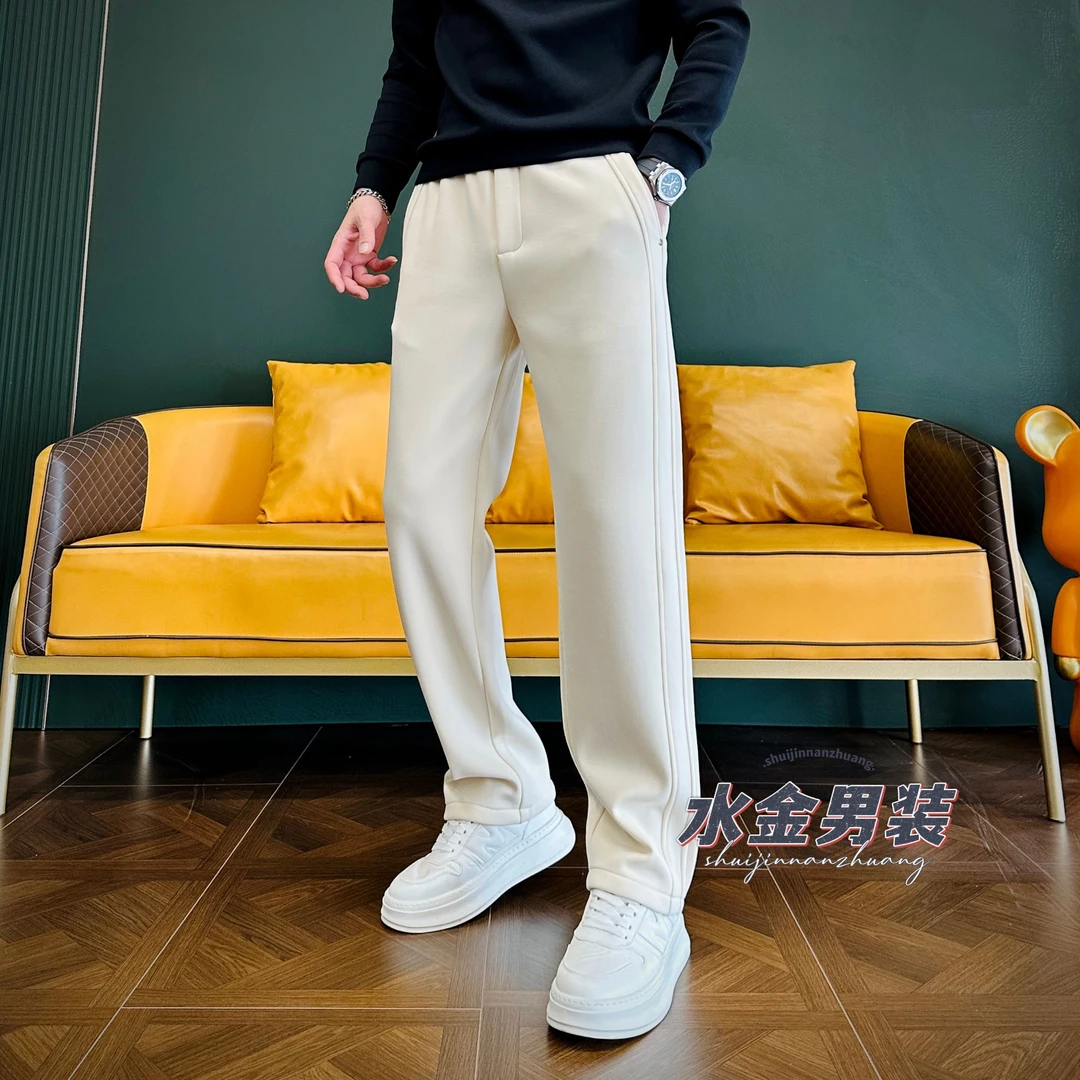 2026男装男士秋冬高端轻奢时尚潮流舒适简约加厚直筒休闲裤6758-1