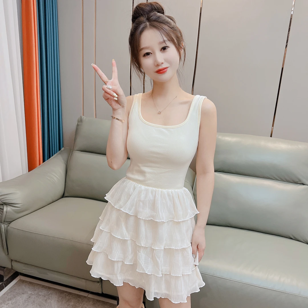 吊带连衣裙韩系收腰显瘦女夏季2025新款百搭背心裙小个子蓬裙短裙