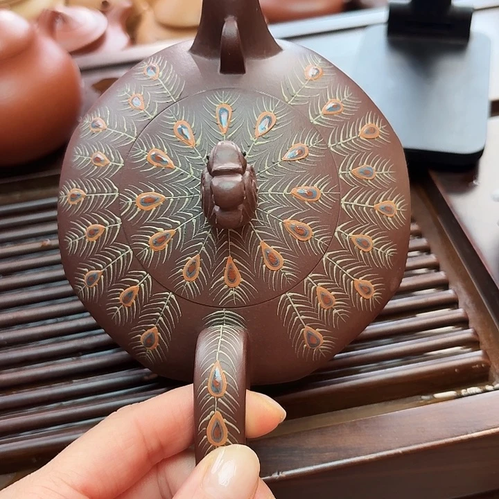 茶壶紫砂紫妮孔雀开屏，240cc。