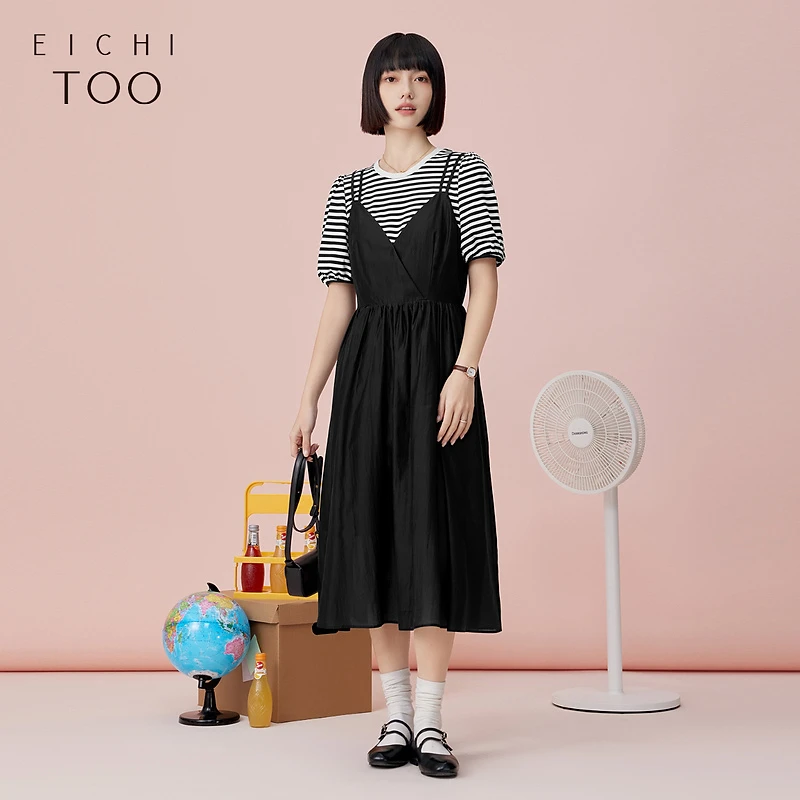 爱居兔夏季休闲时尚短袖吊带裙两件式连衣裙EQLFJ2P014A