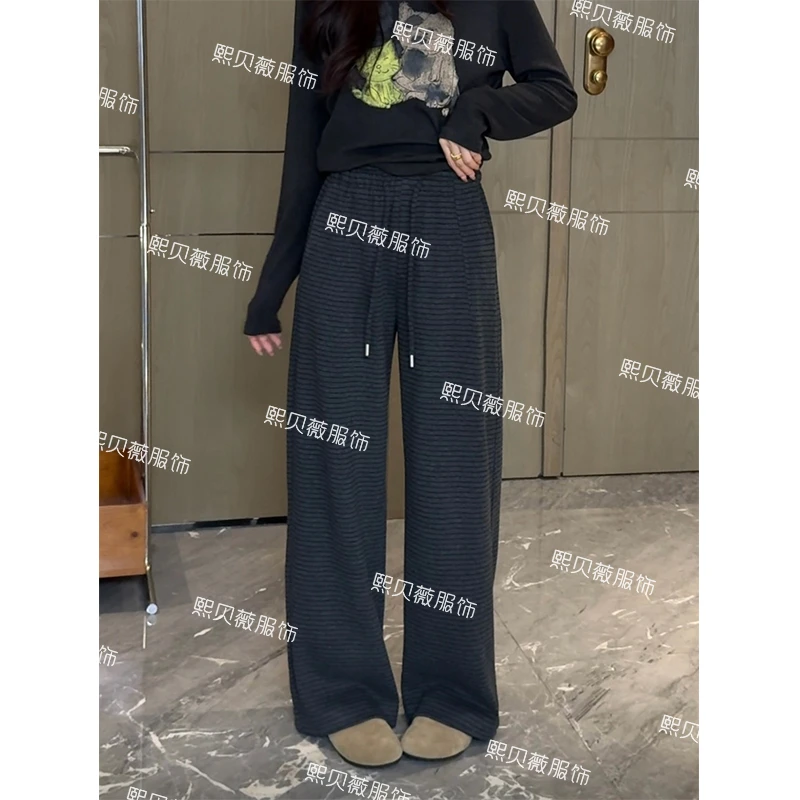 熙贝薇2【条纹瘦瘦裤 】欧货抽绳条纹休闲女士秋季慵懒风长裤 G5371