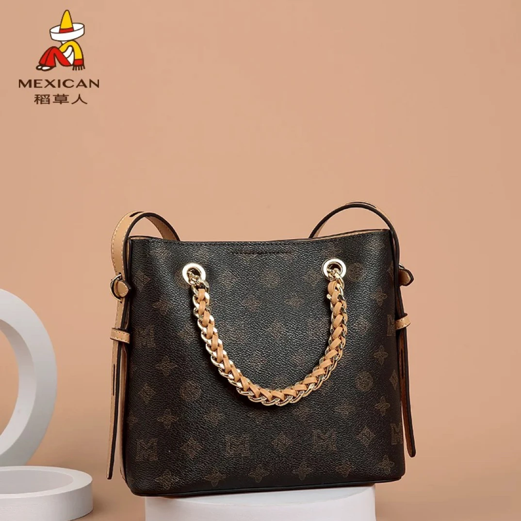 稻草人女包新款大容量简约百搭女斜挎手提单肩时尚经典水桶包链条