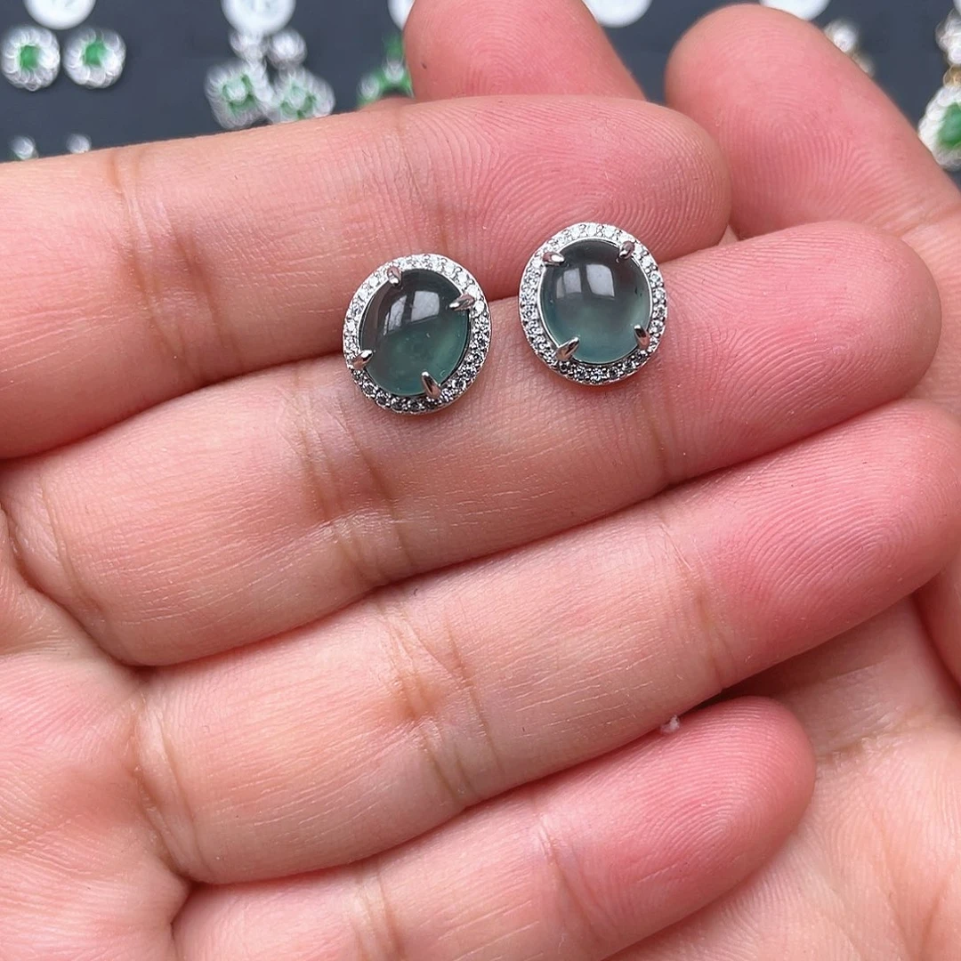 翡翠银S925镶嵌耳饰