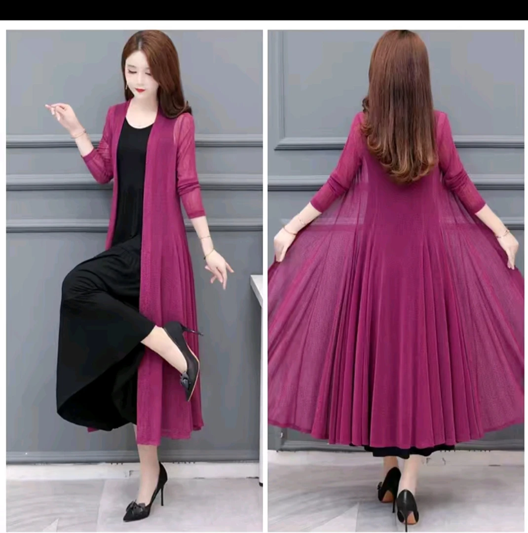 宽松型长袖大摆薄款女防晒长款夏季百搭显瘦纯色