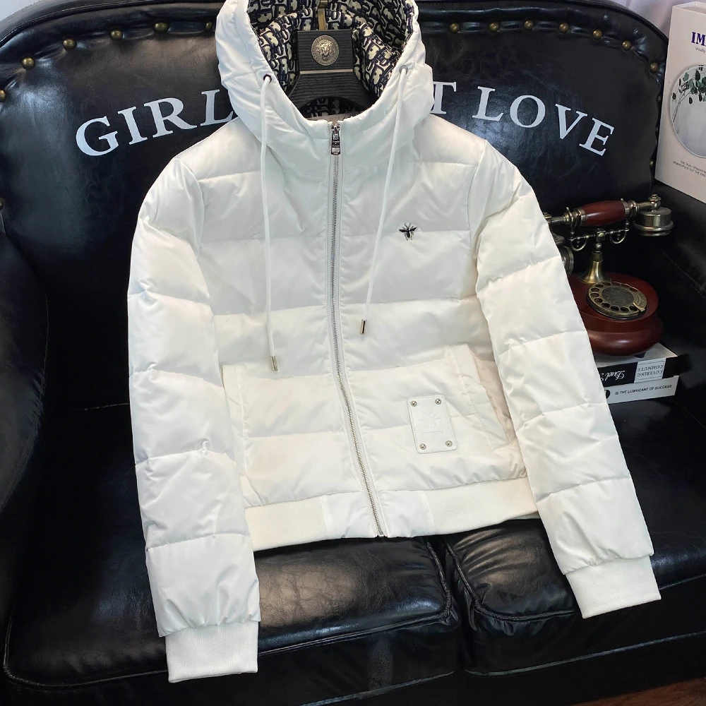 高端连帽羽绒服男款冬季加厚2025新款时尚潮牌休闲修身白鸭绒外套