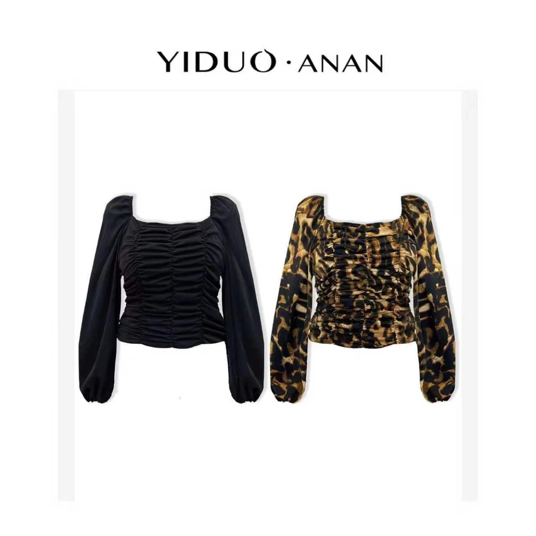【12.12回馈】Yi·Duo 大码设计师款方领豹纹晕染抽绳灯笼袖衬衫