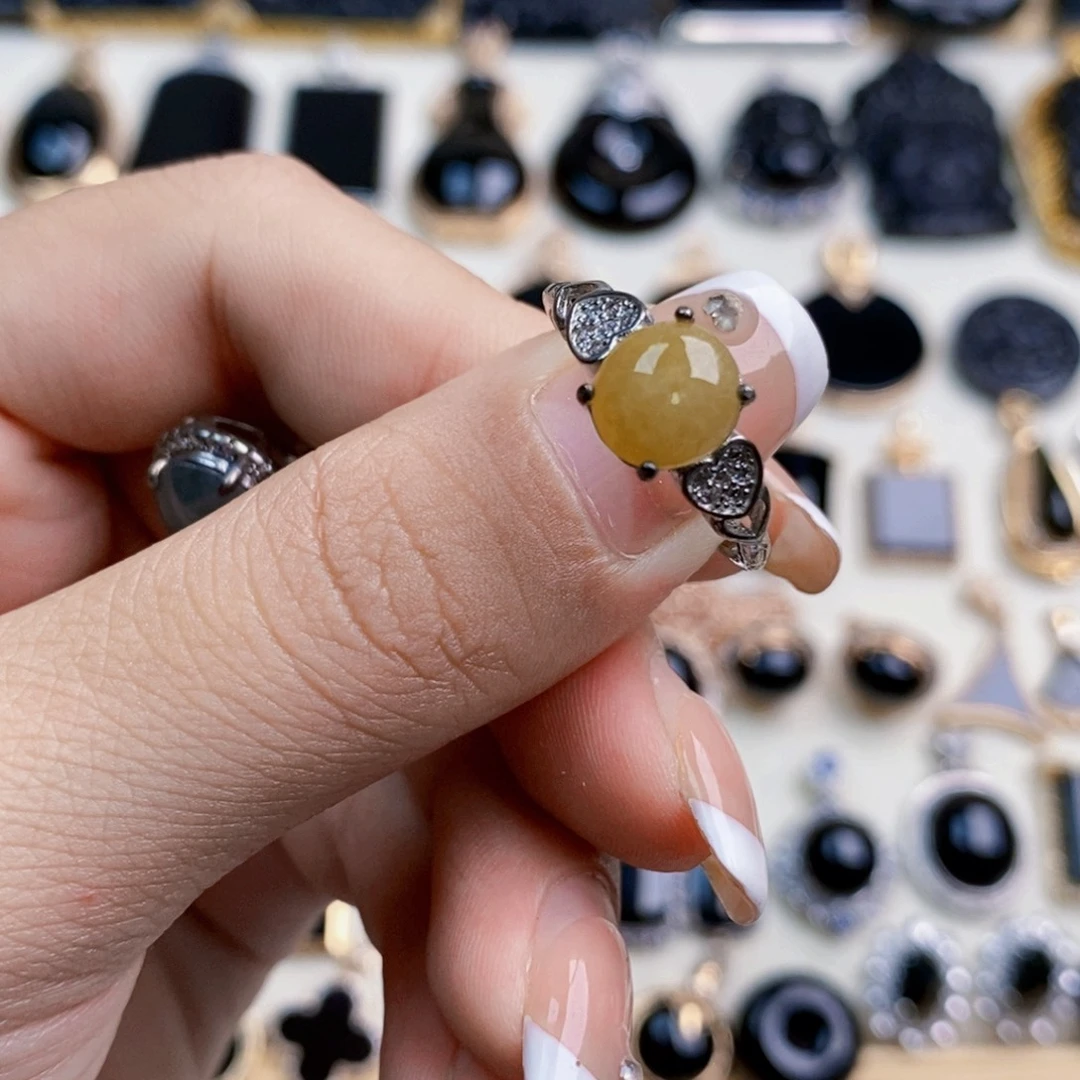 银S925镶嵌挂件翡翠翡翠女戒