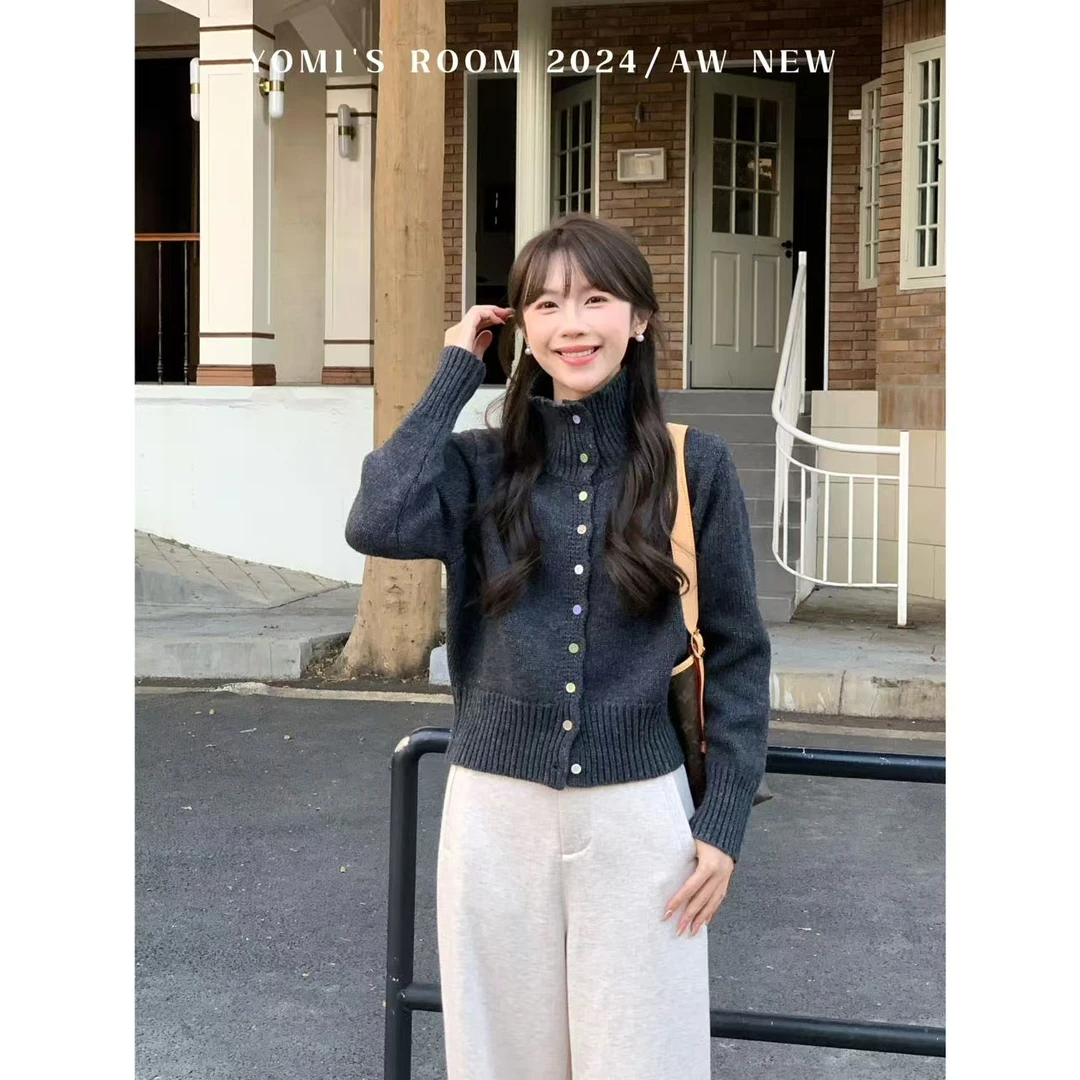 YOMI小个子定制【格林灰调】立领高级感加厚显瘦毛衣女冬季新款