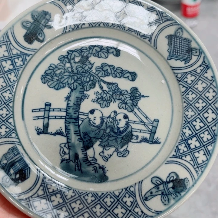 青花玲珑6寸骨碟麻仓土童子