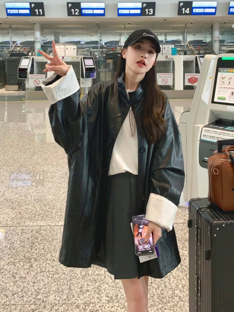欧货复古西装皮衣外套女2025春季新款高级感宽松机车夹克显瘦上衣