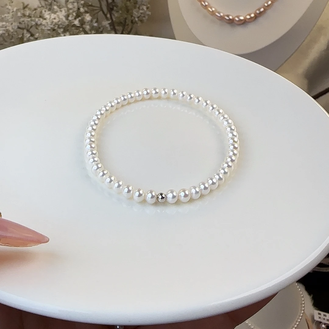 淡水珍珠未镶嵌手绳4mm微微瑕改银扣