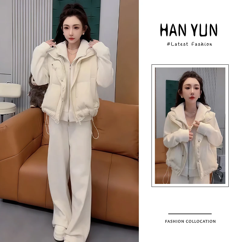 高级感时尚显瘦气质套装女2025秋季新款高档百搭宽松加绒三件套