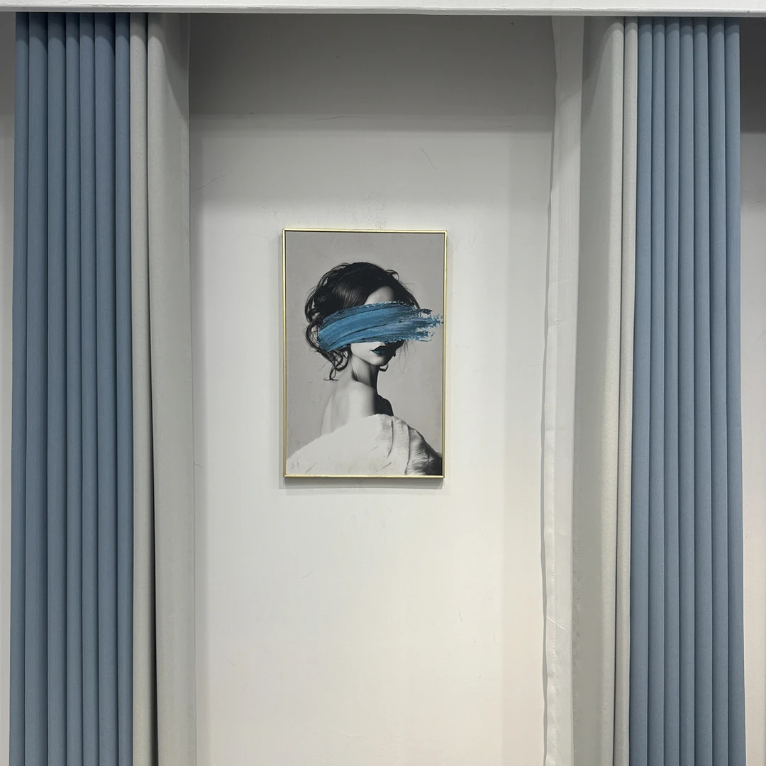 新款加厚雪尼尔麻：蓝灰（成品窗帘）