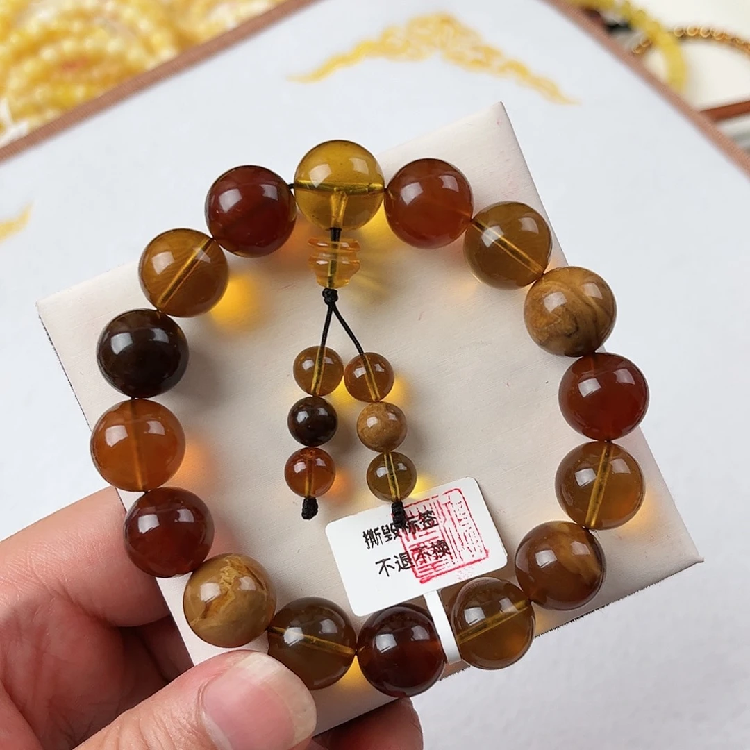 琥珀未镶嵌手链多宝手串13mm+