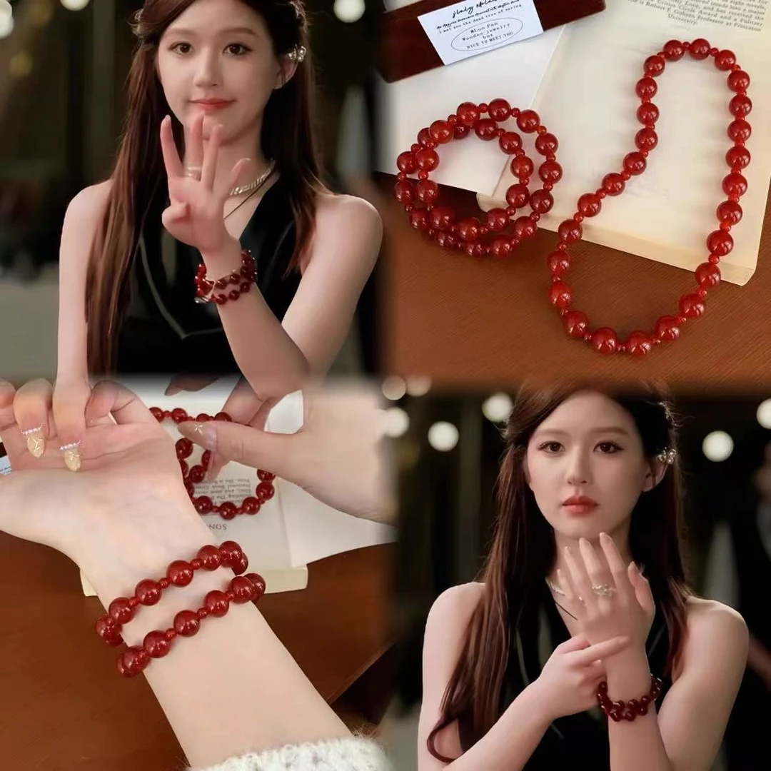赵露思同款许我耀眼许研红玛瑙串珠手链轻奢精致礼物礼盒叠戴双圈