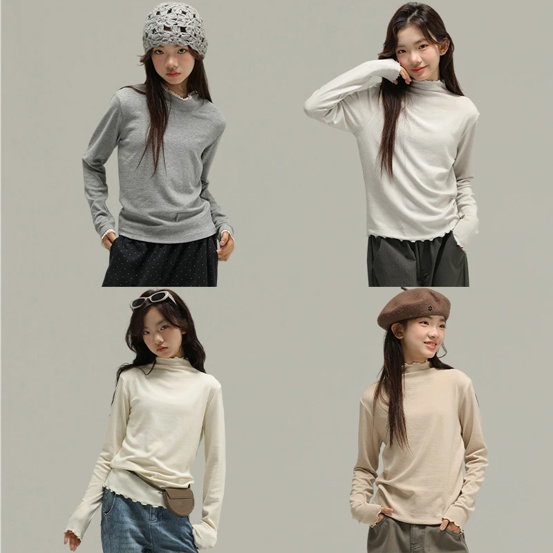 秋冬女童简约纯色百搭打底衫合集