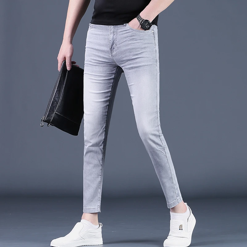 JJ九分裤男士牛仔裤夏款潮流修身小脚9分薄灰色秋季上新男装裤子