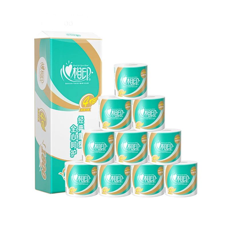 BT810心相印180克四层卷筒卫生纸经典心柔有芯厕纸居家卷纸10卷