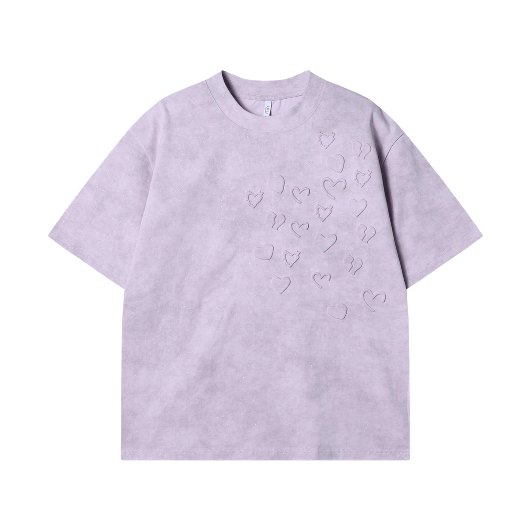 夏季高级感新款韩版满天星立体爱心纯色圆领短袖T恤休闲百搭上衣