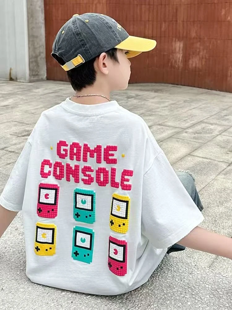 男童短袖t恤夏装2025新款酷帅儿童夏季纯棉半袖男孩透气薄款体恤