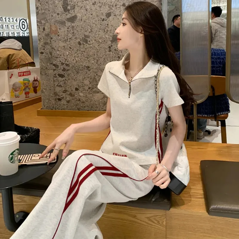 小个子运动服套装女2026年夏季新款撞色宽松显瘦上衣阔腿裤两件套
