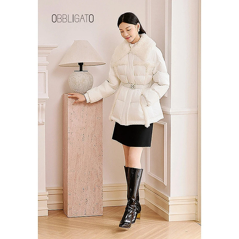 OBBLIGATO奥丽嘉朵1C64508590专选冬季羊毛领鹅绒羽绒服