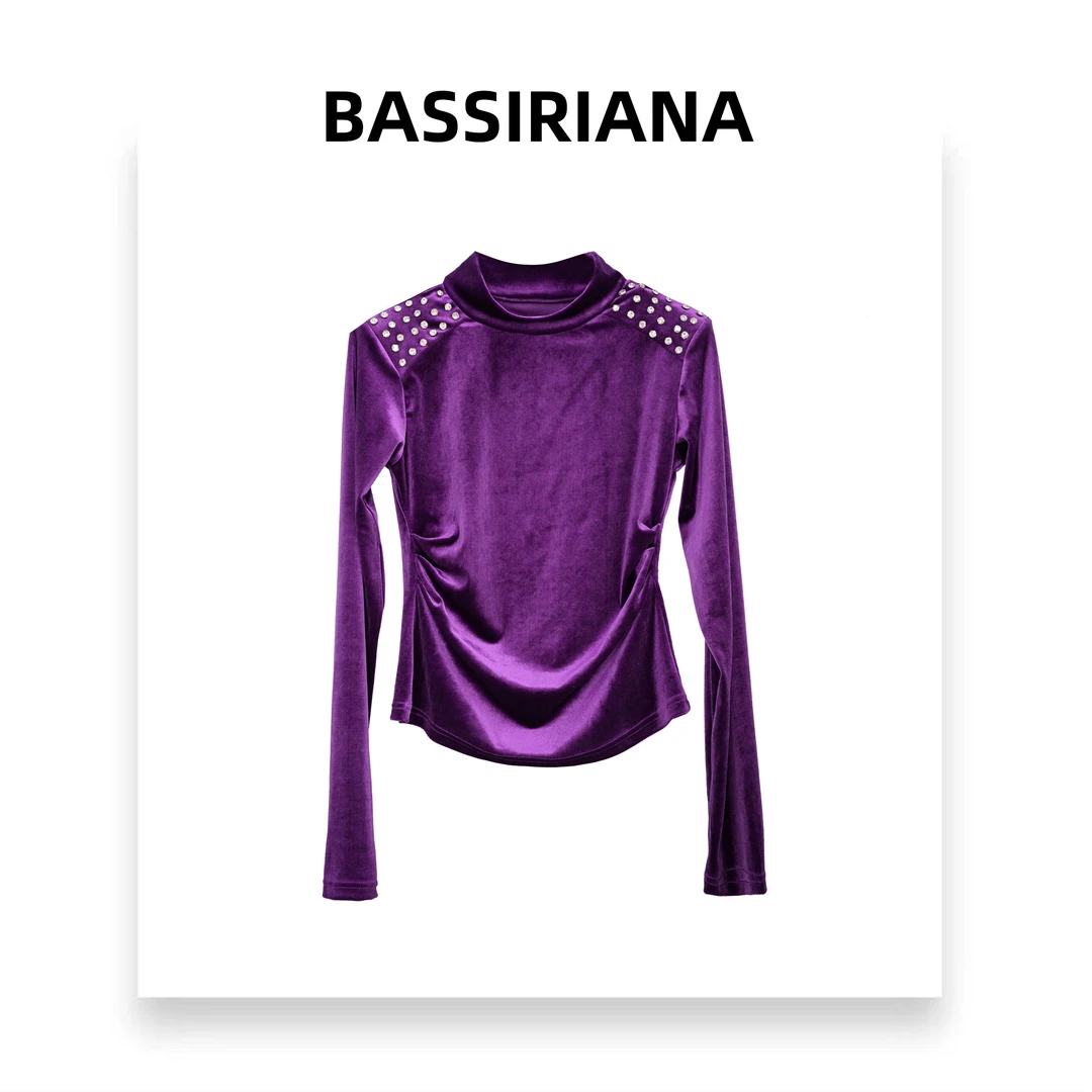 LILI【BASSIRIANA】设计师轻奢时尚气质百搭圆领长袖丝绒上衣211109