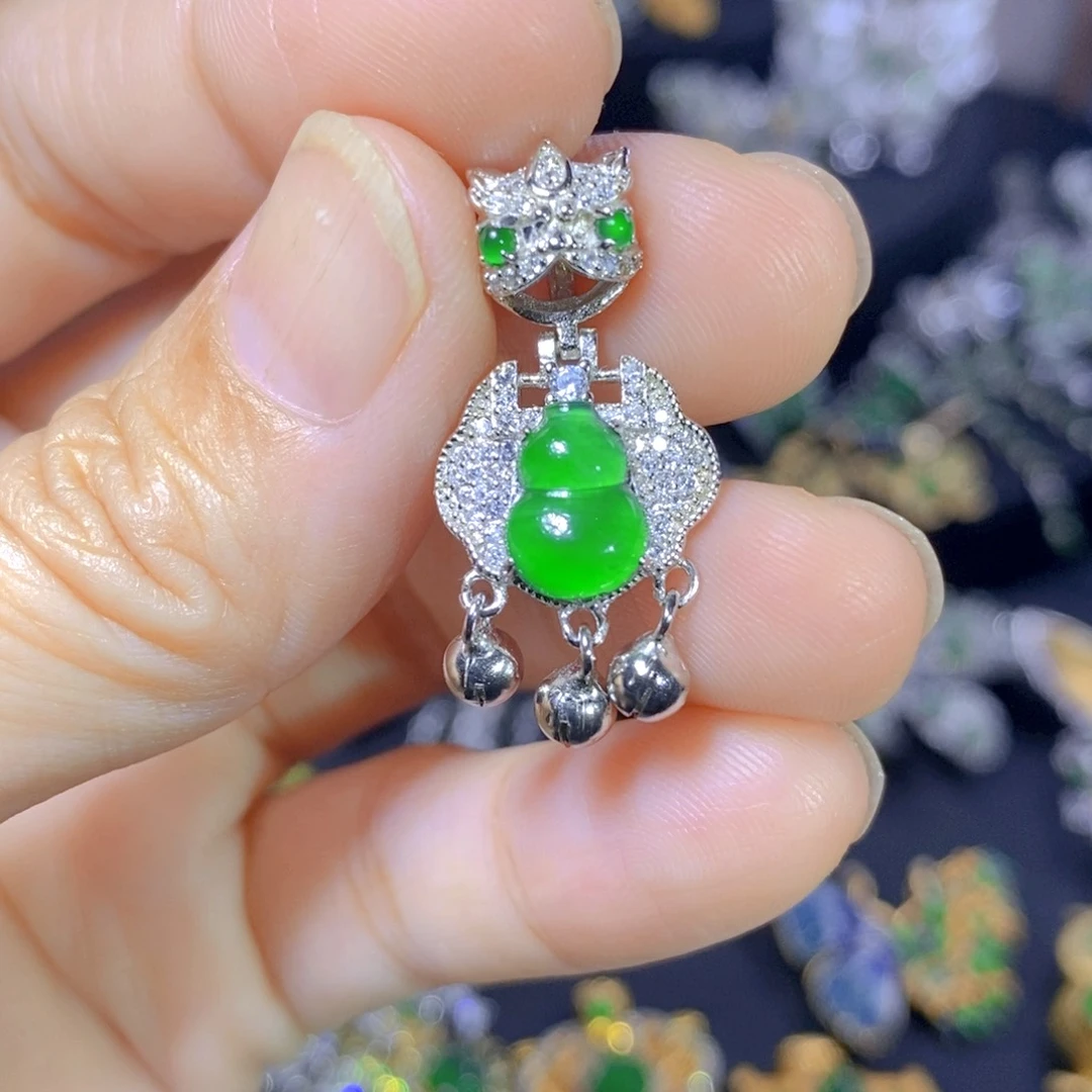 翡翠银S925镶嵌毛衣链天然翡翠