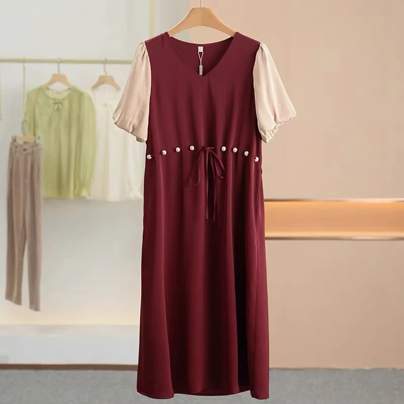 【JX150红色珍珠腰带】萱萱专属洋气中长款2025夏季新款连衣裙女