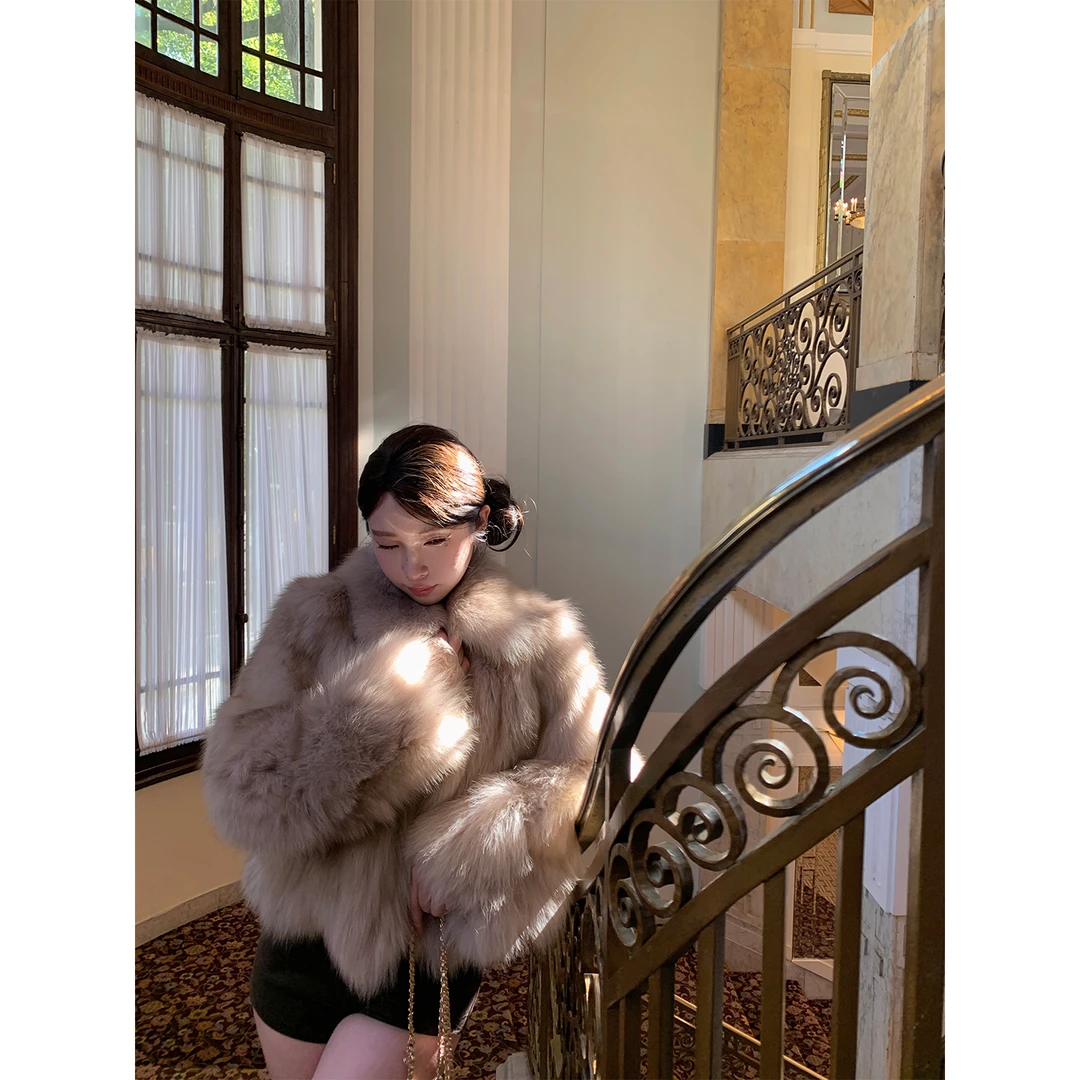 FuunJ 洛神尤莉娅Saga芬兰进口整皮定染狐狸腹毛复古皮外套