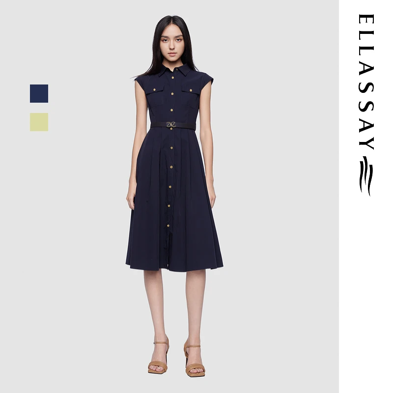 ELLASSAY歌力思2025夏季新款通勤无袖衬衫连衣裙女E361Y23000
