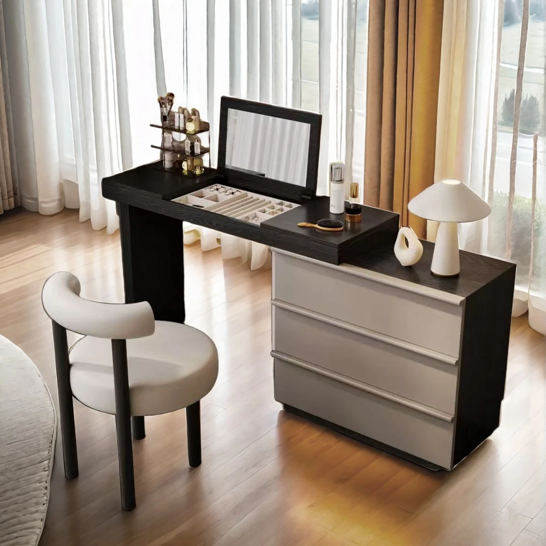 红苹果梳妆台斗柜一体卧室家用2024年新款收纳化妆桌实木高端极简