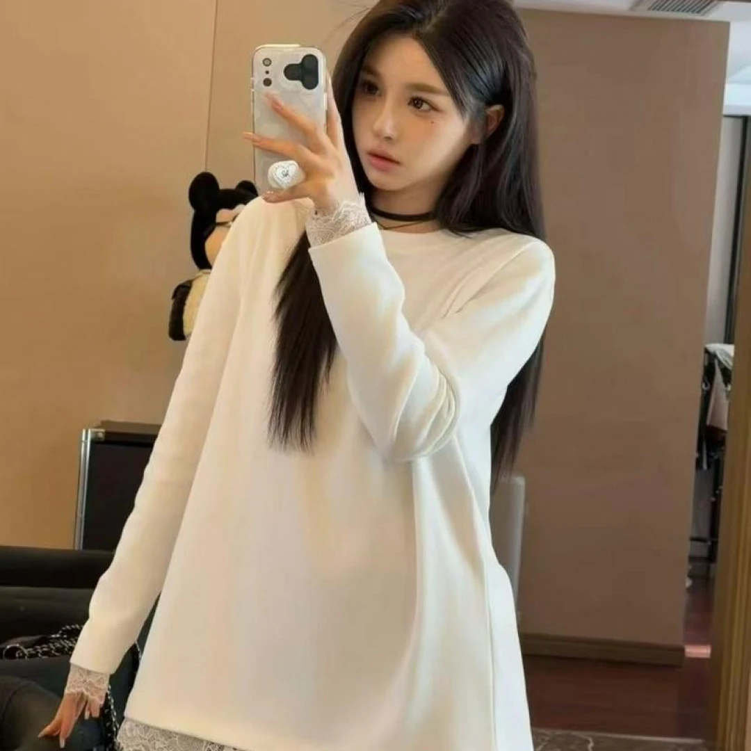 EARUERE361蕾丝德绒加厚打底衫休闲宽松