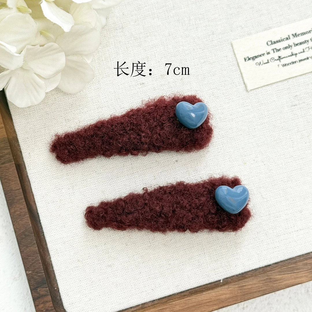 BAOSHATI/宝莎缇F-679韩版红色毛绒简约蓝色爱心侧边BB夹