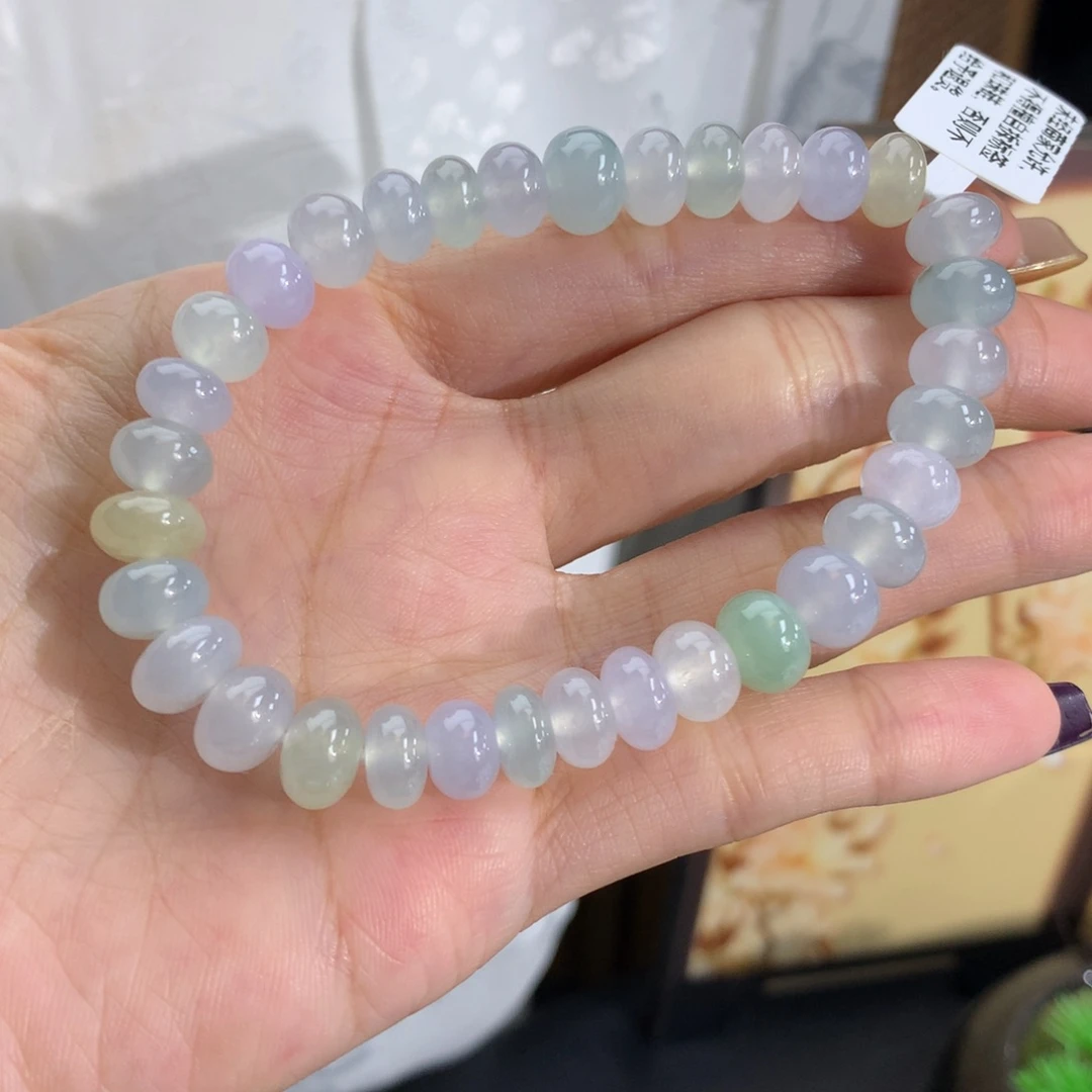 翡翠未镶嵌手串卡7.8-9.2冰胶马卡龙鼓珠手串