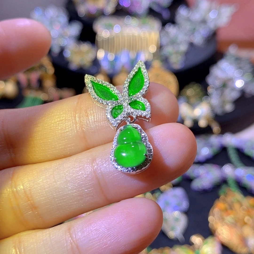 吊坠(不含链)银S925镶嵌翡翠