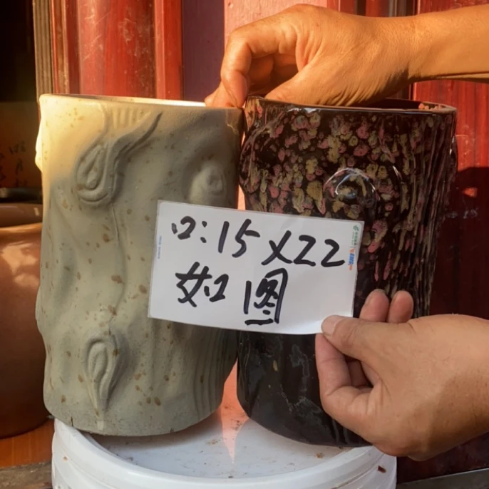 透气大口径粗陶树桩花盆适合多肉绿植三角梅阳台装饰