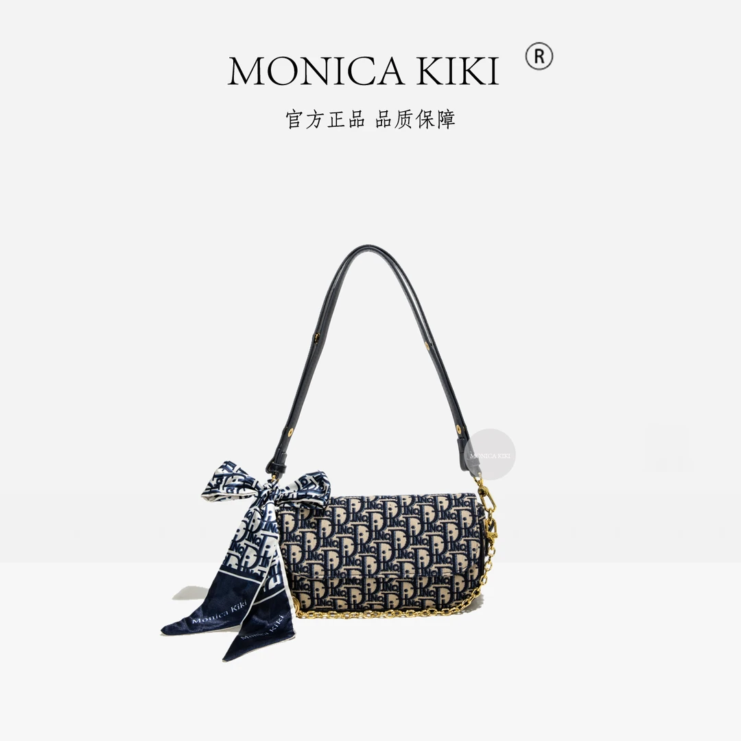 莫妮卡奇奇新款提花法棍包时尚轻奢腋下单肩包小众蓝色女士斜挎包