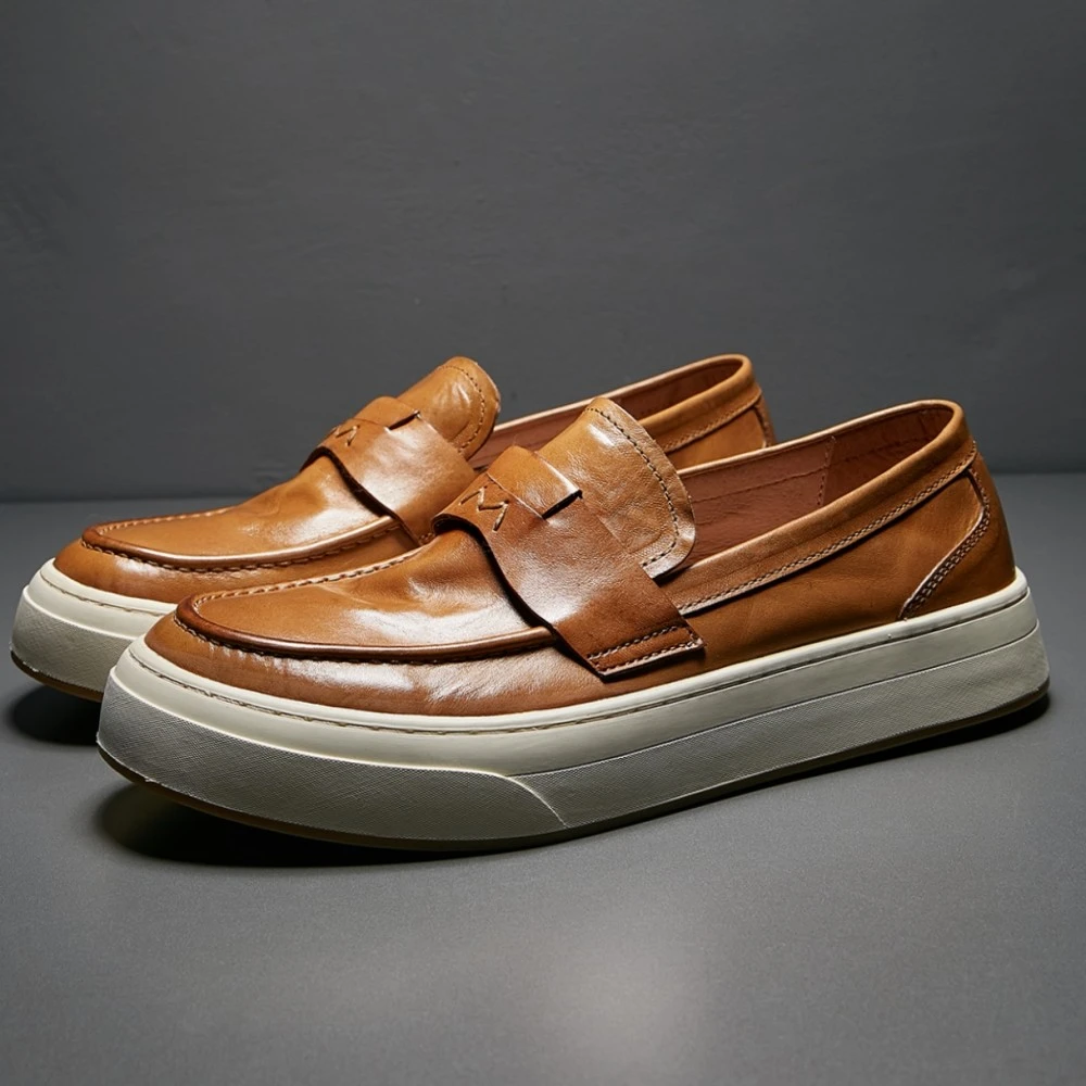 618 马皮鞋春夏季休闲真皮鞋男软皮广州高端透气乐福鞋男士一脚蹬