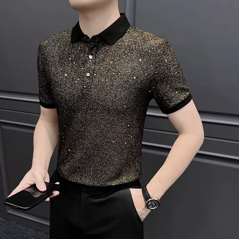 高级感男士满天星POLO衫短袖夏季新款时尚潮流休闲百搭修身T恤衫