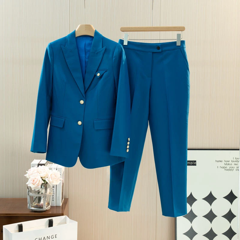套装蓝色时尚休闲修身商务正装礼服-13145