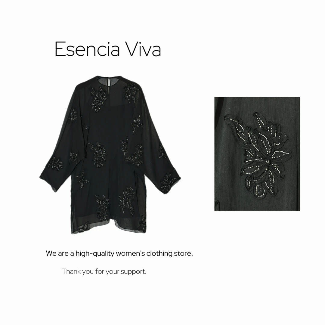 EV.【墨兰金缕】长款时尚网纱款刺绣长版上衣EVZZ0315