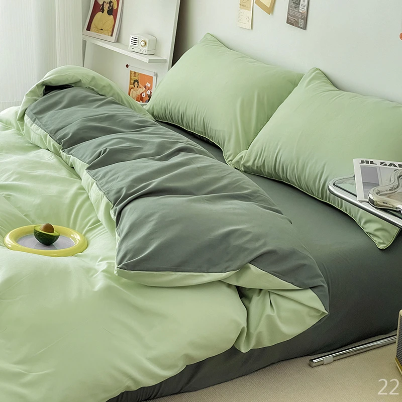 床单被罩纯棉被套纯色双面宿舍学生单人150x200x230绿色可裸睡