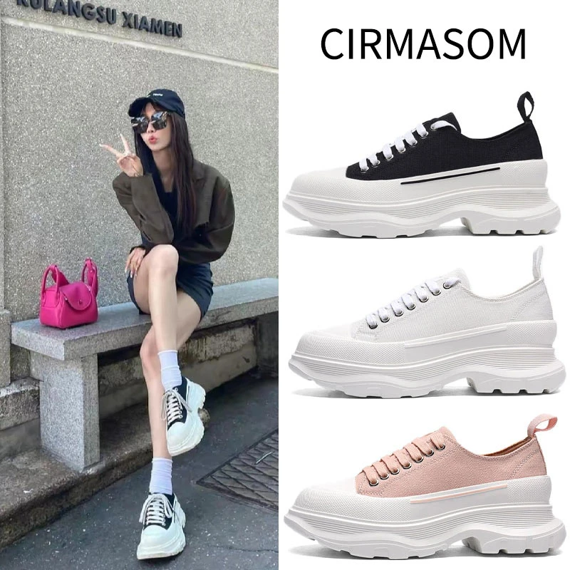 莆田黑白麦昆帆布鞋女款2025新款时尚百搭经典松糕底增高休闲鞋潮