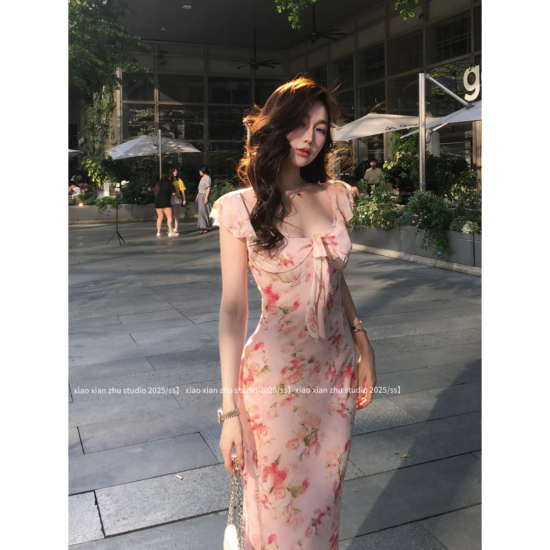 XXZHU【粉粉】夏季短袖长裙小众显瘦连衣裙ZZ-829