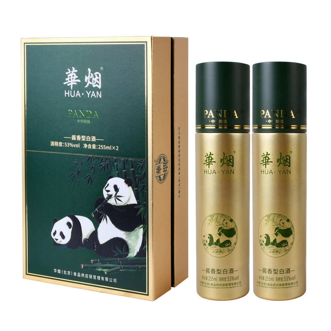 华烟华烟熊猫53度酱香型白酒255ml/瓶*2(赠送茶叶)53%Vol