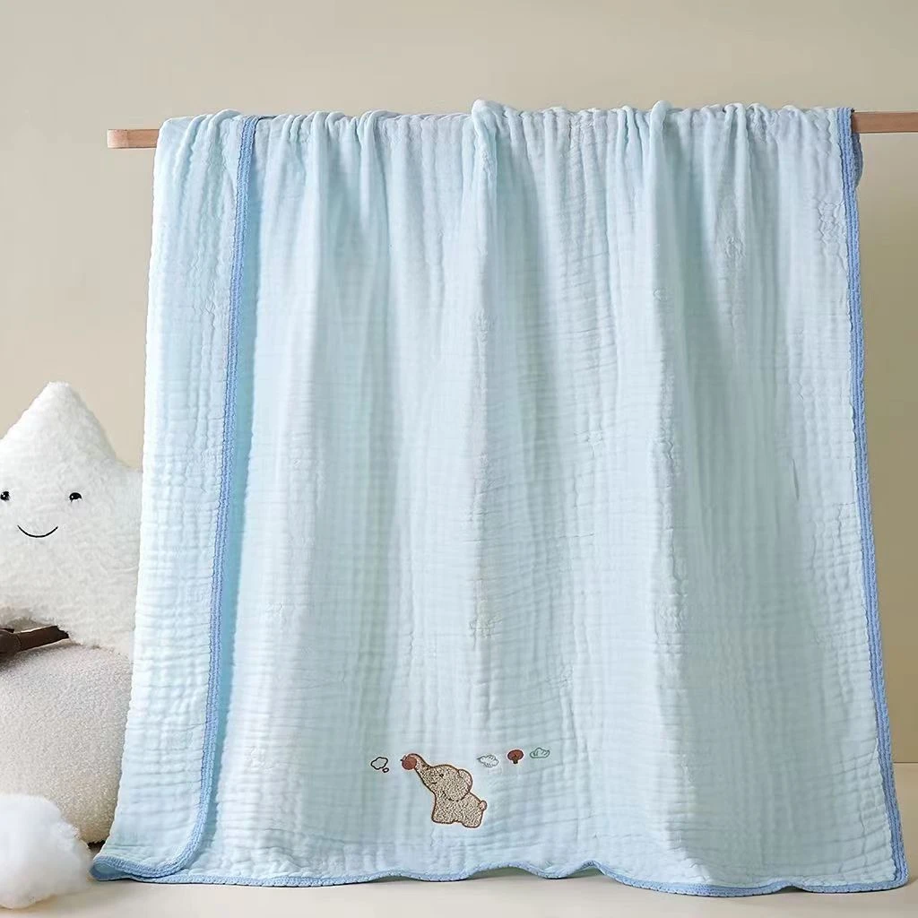 贝瑞拉10A抗菌刺绣吸水超软泡泡纱布浴巾